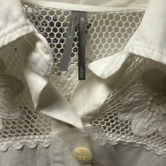 Anthropologie Crochet Scallop Hem Shirt Jacket in Ivory NWOT - Picture 7 of 8